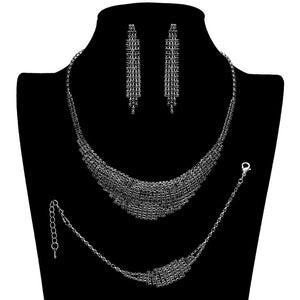 Jet Black 3PCS Rhinestone Pave Necklace Jewelry Set, This stunning Rhinestone  Set features beautifully crafted pieces adorned with sparkling rhinestones that add a sophisticated sparkle to any ensemble. Perfect for day or night wear, these pieces will help you stand out and express your style with confidence.