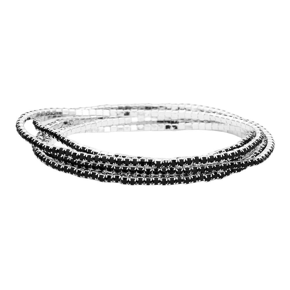 Silver 6PCS - Rhinestone Multi Layered Stretch Evening Bracelets, Perfect for a formal event or adding some glam to your everyday look. The sparkling rhinestones will catch the light and make you shine! Get ready to turn heads and feel confident with each wear. The ideal choice for making a lovely gift to your loved ones.