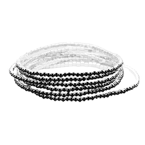 6PCS - Rhinestone Multi Layered Stretch Evening Bracelets - Jet Black