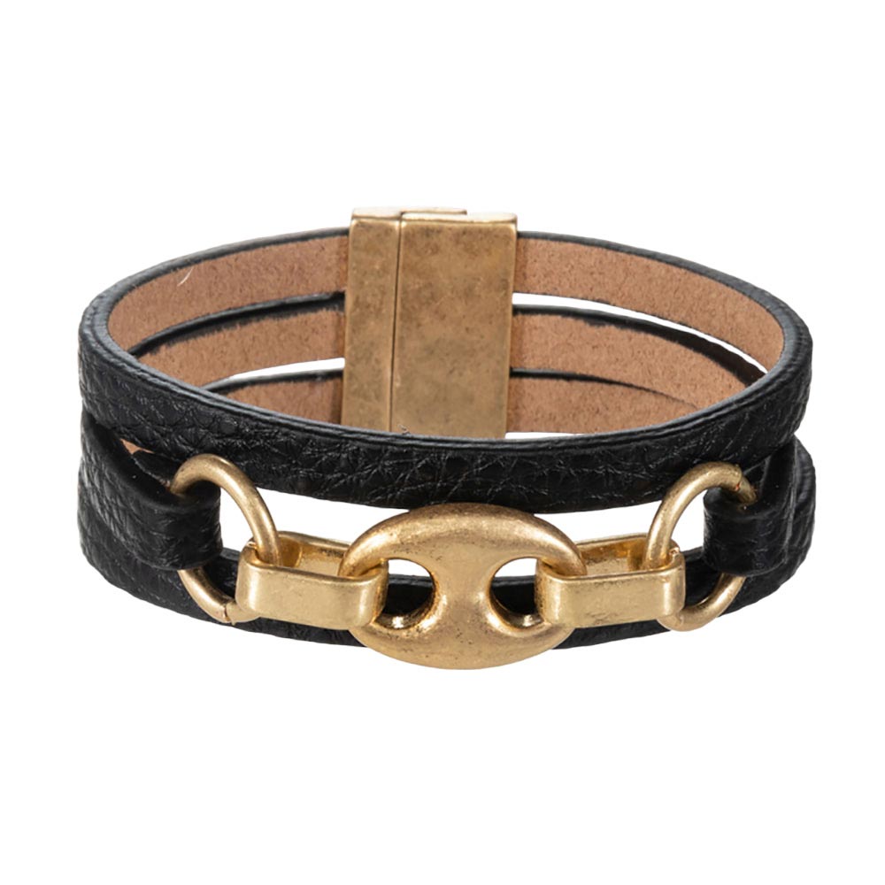 Ivory Abstract Metal Mariner Pointed Faux Leather Magnetic Bracelet, is the perfect gift for any occasion. The faux leather bracelet is enhanced with abstract metal mariner points and features a powerful magnetic closure, making it both fashionable and reliable. The perfect addition to any wardrobe.