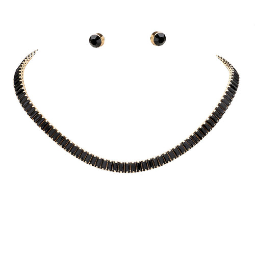 Collar de noche con racimo de piedras baguette - Negro azabache
