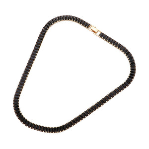 Jet Black Baguette Stone Cluster Evening Necklace, this cluster evening necklace is easy to put on, and take off and so comfortable for daily wear. Pair these with a T-shirt and jeans and you are good to go. These Bracelet goes with any of your outfits and Adds something extra special. 