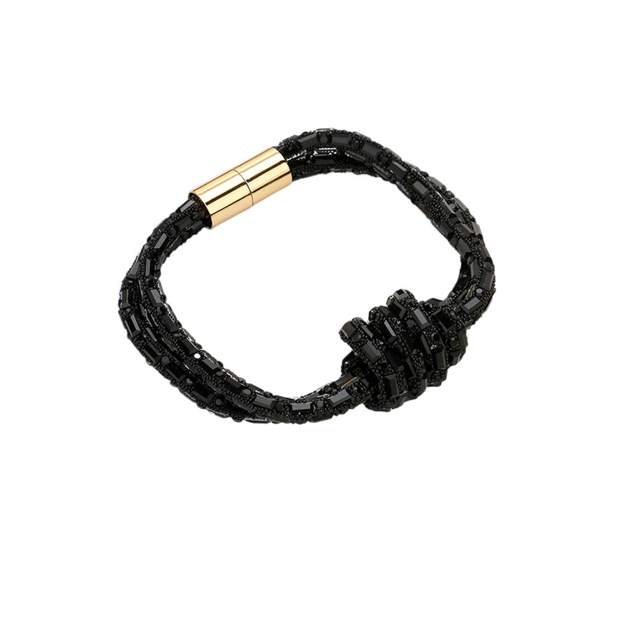 Jet Black Bling Knot Magnetic Bracelet, enhance your attire with this beautiful bracelet to show off your fun trendsetting style. It can be worn with any daily wear such as shirts, dresses, T-shirts, etc. It's a perfect birthday gift, anniversary gift, Mother's Day gift, holiday getaway, or any other event.