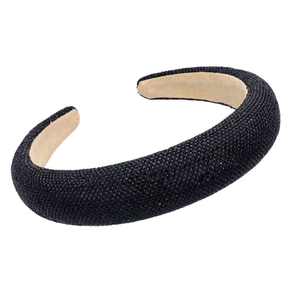 Jet Black Bling Padded Headband, Indulge in luxury with our special headband. Featuring a beautiful and glamorous design, this headband is adorned with dazzling bling for a touch of elegance. The padded construction ensures comfort during wear, perfect for adding a touch of sophistication to any outfit.