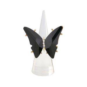 Jet Black Butterfly Stretch Ring, is a unique piece for your collection. Crafted from gleaming materials for a timeless and elegant look, this stretch ring features an ornate butterfly design for an eye-catching detail. Enjoy the perfect fit and stylish design of this beautiful ring. A perfect gift material to your loved ones.