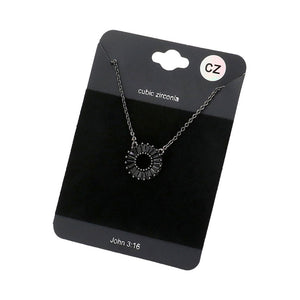 Jet Black CZ Embellished Open Circle Pendant Necklace, this stunning CZ Embellished Open Circle Pendant Necklace offers a modern take on classic jewelry. The beautifully crafted design adds a gorgeous glow to any outfit. Perfect Birthday Gift, Anniversary Gift, Mother's Day Gift, and loved ones.