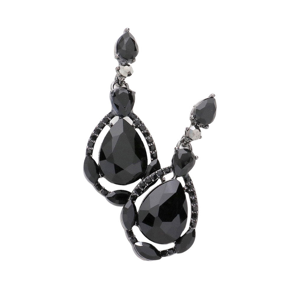 Jet Black Crystal Rhinestone Teardrop Evening Earrings, are beautifully crafted with glimmering crystal rhinestones and a teardrop design that adds elegance and charm to your look. They are the perfect accessory for adding a touch of glamour to any special occasion. A quintessential gift choice for loved ones on any special day.