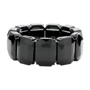 Jet Black Emerald Cut Stone Stretch Evening Bracelet, features an emerald cut stone that will shimmer in any light. It's an easy-to-wear bracelet that's perfect for any party or any occasion. Perfect gift for birthdays, anniversaries, Mother's Day, Graduation, Prom Jewelry, Just Because, Thank you, etc. Stay elegant.