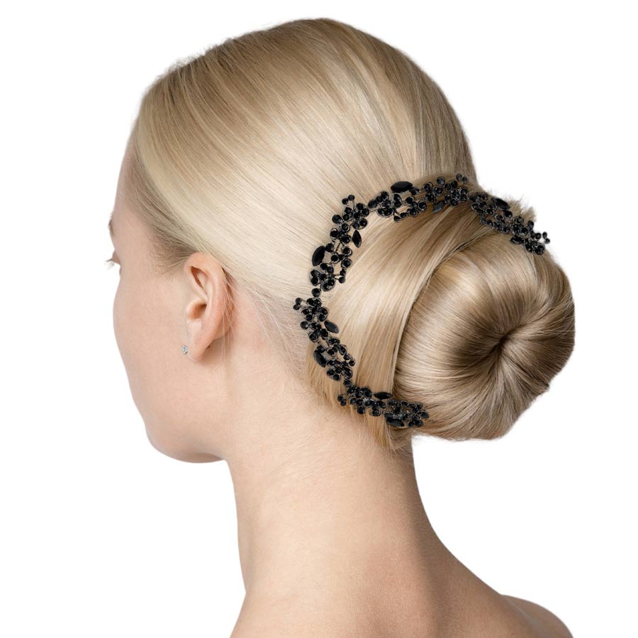 Jet Black Floral Marquise Stone Accented Bun Wrap Headpiece, Elevate your special occasion or wedding ensemble with this exquisite piece. Whether you're a bride looking to enhance your bridal look or seeking a thoughtful gift for someone special, this headpiece is the perfect choice.
