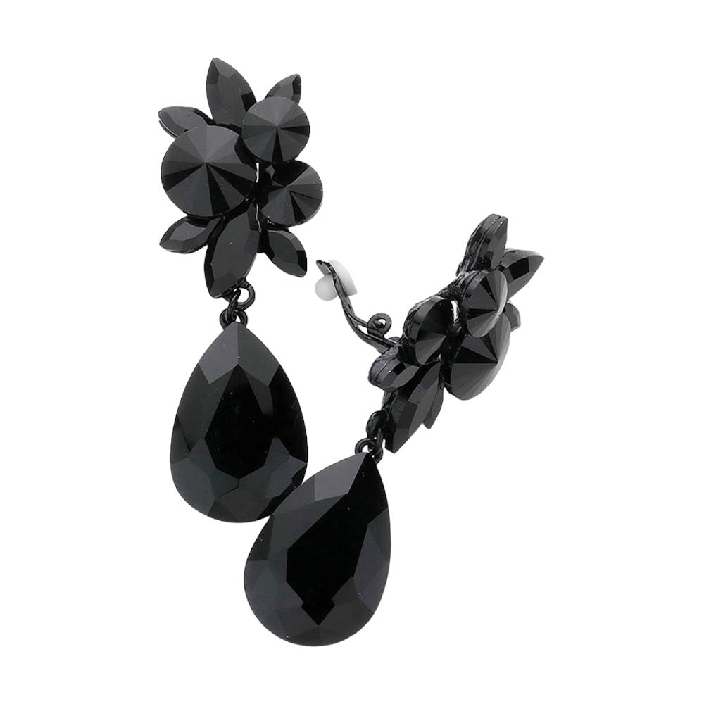 Jet Black Glass Crystal Teardrop Clip On Earrings, add a touch of sparkle to any outfit. Crafted with lead-free glass crystals, they feature a tear-drop design and secure clip-back fastening for a comfortable fit. Perfect for any special occasion or as an exquisite gift to someone you love. 