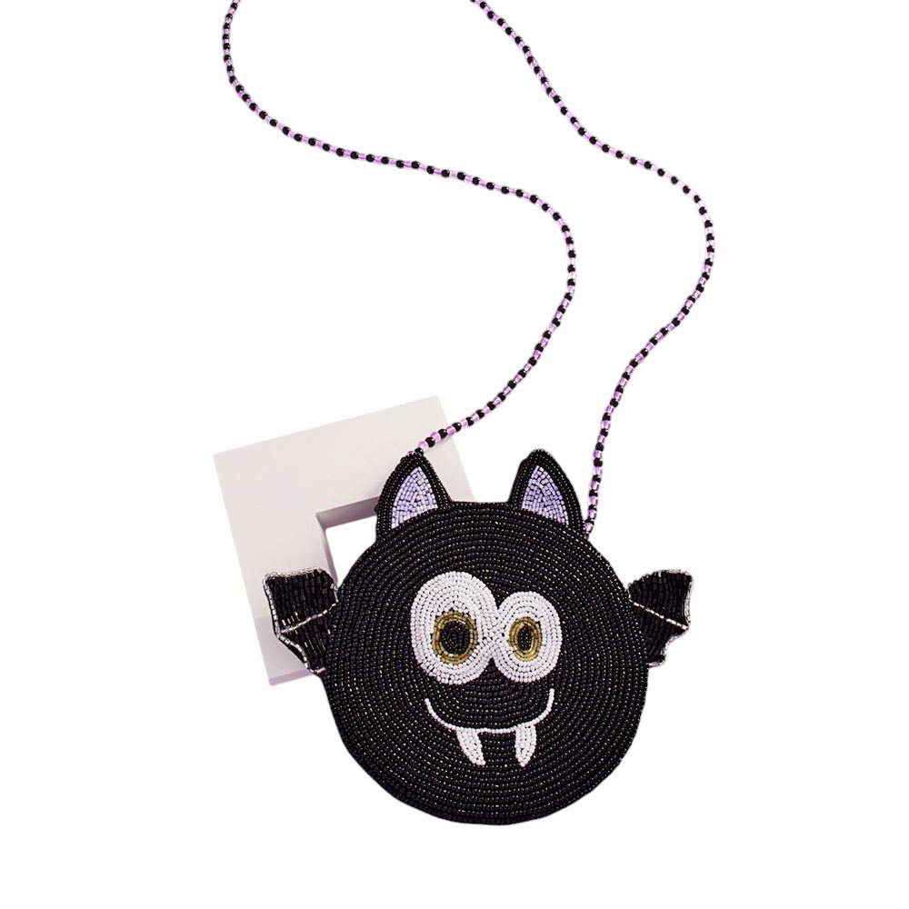 Halloween Bat Beaded Mini Crossbody Bag, Expertly crafted with intricate beading, this Halloween Crossbody is the perfect accessory for your spooky season wardrobe. Lightweight and versatile, it's the perfect size for holding your essentials while adding a touch of festive flair to any outfit. Ideal Halloween gift idea