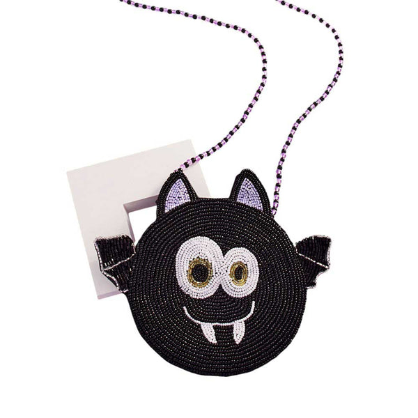 Halloween Bat Beaded Mini Crossbody Bag, Expertly crafted with intricate beading, this Halloween Crossbody is the perfect accessory for your spooky season wardrobe. Lightweight and versatile, it's the perfect size for holding your essentials while adding a touch of festive flair to any outfit. Ideal Halloween gift idea