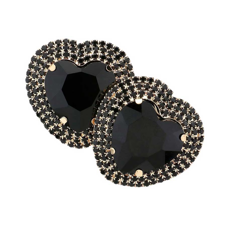 Jet lack Heart Glass Stone Cluster Clip On Earrings, adds a touch of luxury to any outfit. With a cluster of sparkling glass stones, these earrings are a unique and eye-catching accessory. The clip-on fastening makes them comfortable and easy to wear. Perfect for any special occasion, parties, night outings, proms, etc.