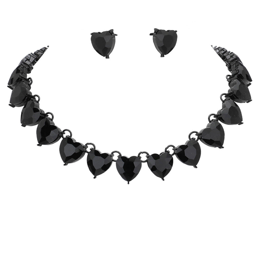 Jet Black Heart Stone Link Evening Necklace, put on a pop of color to complete your ensemble. Perfect for adding just the right amount of shimmer & shine and a touch of class to special events. Wear with different outfits to add perfect luxe and class with incomparable beauty. Perfectly lightweight for all-day wear. coordinate with any ensemble from business casual to everyday wear. Perfect Birthday Gift, Anniversary Gift, Mother's Day Gift, Valentine's Day Gift.