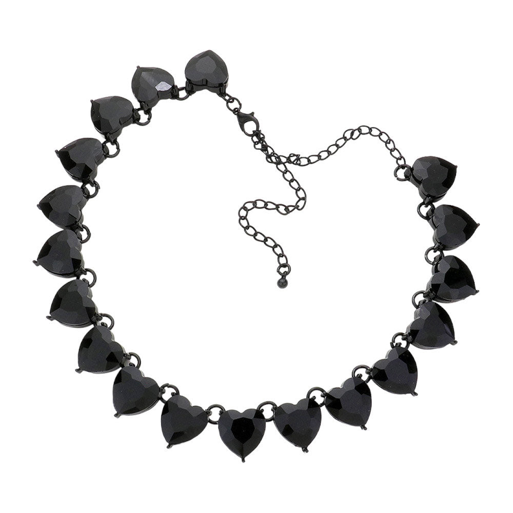Jet Black Heart Stone Link Evening Necklace, put on a pop of color to complete your ensemble. Perfect for adding just the right amount of shimmer & shine and a touch of class to special events. Wear with different outfits to add perfect luxe and class with incomparable beauty. Perfectly lightweight for all-day wear. coordinate with any ensemble from business casual to everyday wear. Perfect Birthday Gift, Anniversary Gift, Mother's Day Gift, Valentine's Day Gift.