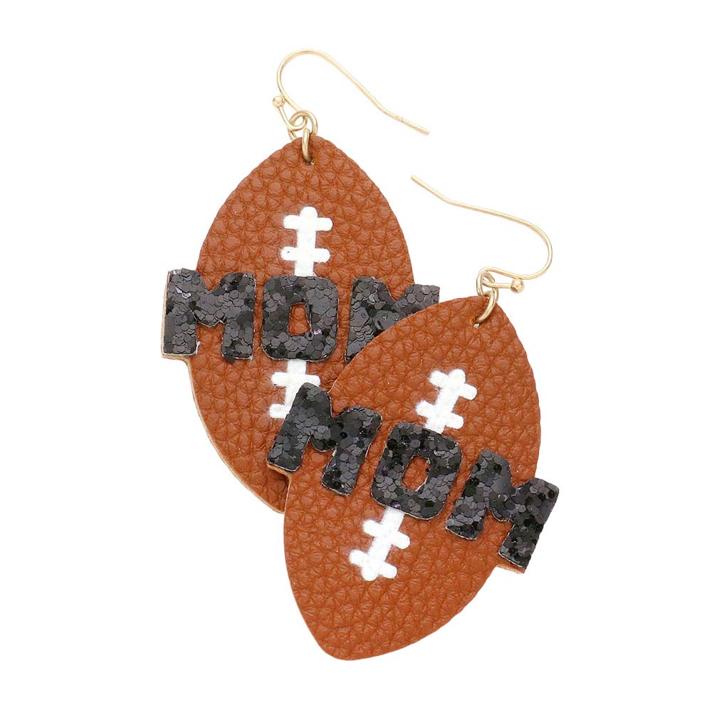 Black Show off your love of football and your mother with the MOM Message Faux Leather Football Dangle Earrings. Crafted from faux leather, these dangle earrings feature a message of "MOM," perfect for honoring a special mother in your life. Whether you dress up or down, these earrings can complete any outfit. 