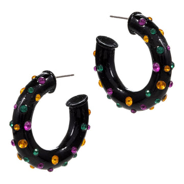 Jet Black Bold chunky hoop earrings featuring a sculpted silhouette accented with raised stud details for eye-catching dimension. Designed to make a statement while remaining comfortable to wear, these hoops elevate everyday outfits, party looks, and trend-forward styling for boutique jewelry collections.