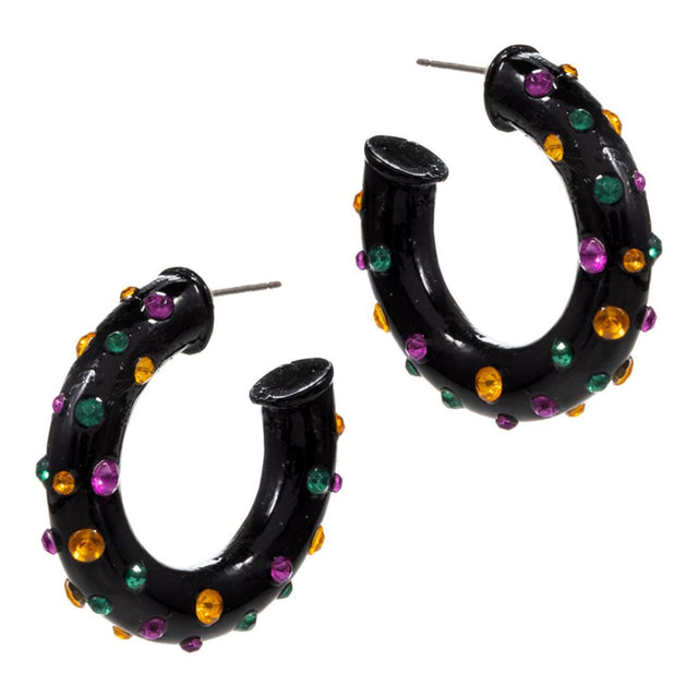 Jet Black Bold chunky hoop earrings featuring a sculpted silhouette accented with raised stud details for eye-catching dimension. Designed to make a statement while remaining comfortable to wear, these hoops elevate everyday outfits, party looks, and trend-forward styling for boutique jewelry collections.
