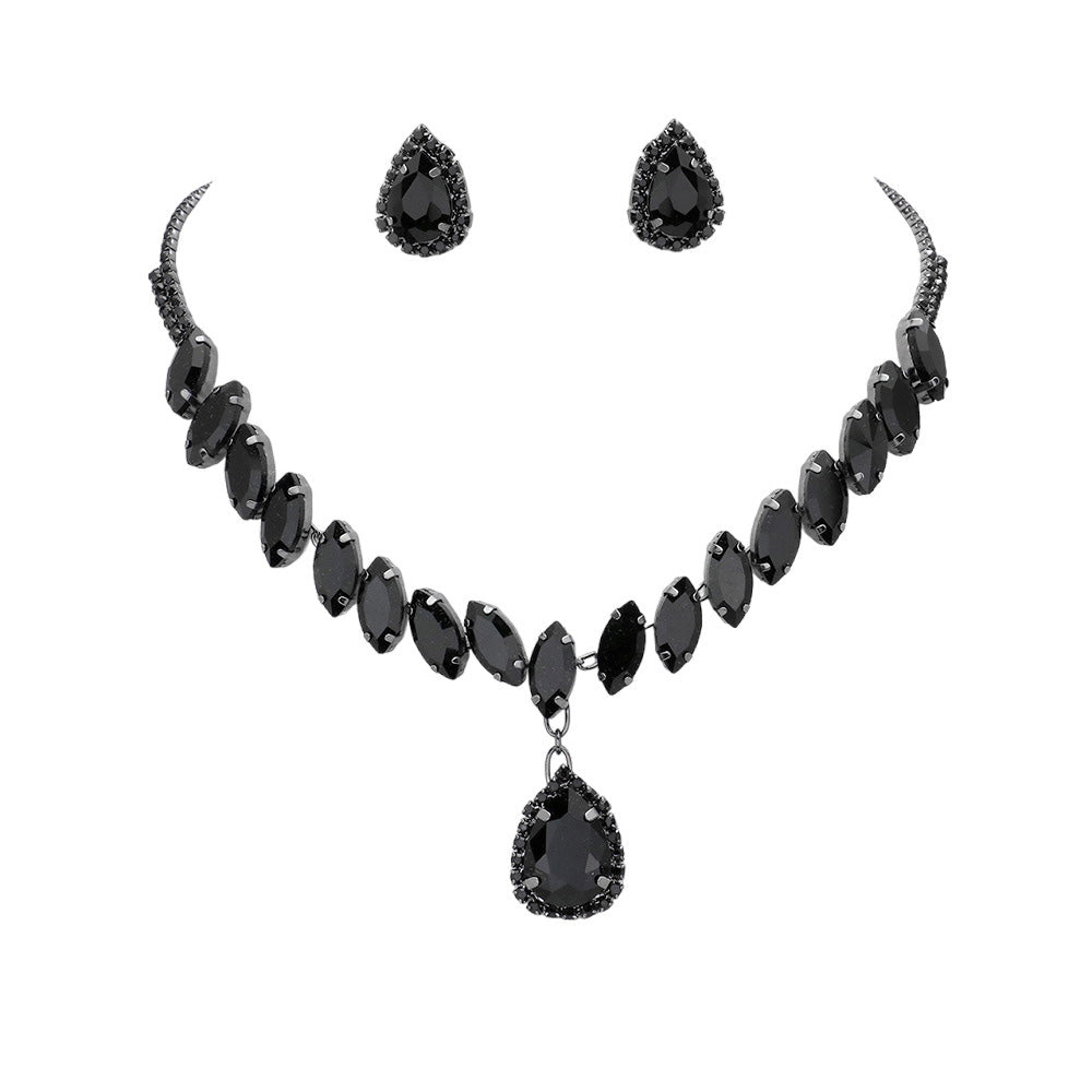 Jet Black Marquise Stone Cluster Dropped Teardrop Evening Jewelry Set, is an excellent jewelry set that will sparkle all night long making you shine like a diamond. Crafted with attention to detail, these jewelry sets will add a touch of glamour to any attire. Perfect gift for birthdays, Mother's Day, anniversaries etc.