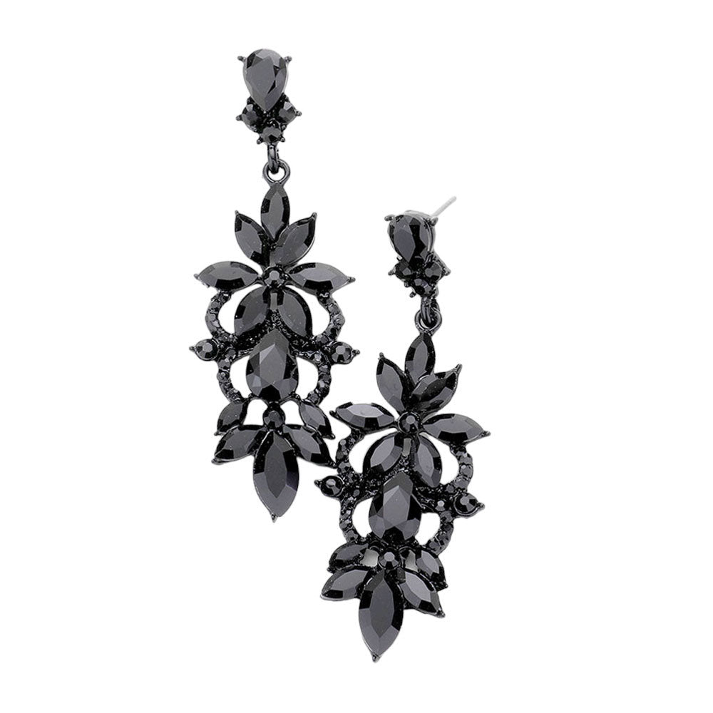 Jet Black Marquise Stone Flower Accented Evening Earrings, looks like the ultimate fashionista with these evening earrings! The perfect sparkling earrings adds a sophisticated & stylish glow to any outfit. Ideal for parties, weddings, graduation, prom, holidays, pair these earrings with any ensemble for a polished look.
