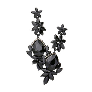Jet Black Marquise Stone Teardrop Floral Dangle Evening Earrings, will make any ensemble pop! Featuring an intricate floral design and marquise-cut stones, will surely turn heads. These earrings offer long-lasting durability and shine, making them perfect for any special occasion or as an ideal gift. Make a statement with these!