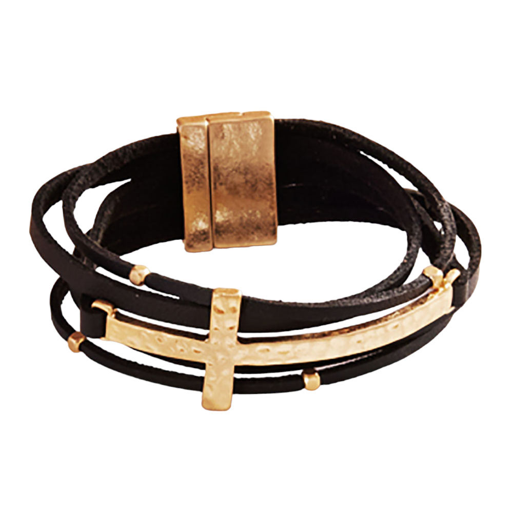 Ivory Metal Cross Accented Faux Leather Magnetic Bracelet, Crafted from high-quality materials, its elegant cross design and faux leather texture make it a great accessory for any style. With two powerful magnetic clasps, you'll have optimum security. An exquisite gift for fashion forwarded friends and family members.