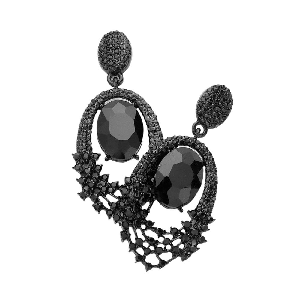 Jet Black Oval Stone Accented Dangle Evening Earrings, offer a classic silhouette with a modern twist. These earrings are sure to eye-catching element to any outfit. An excellent choice for wearing at outings, parties, events, etc. Awesome gift for birthdays, anniversaries, wives, girlfriends, lovers, friends, and mothers.