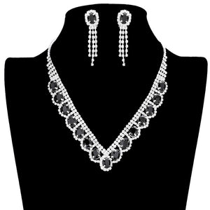 Jet Black Oval Stone Accented V Shaped Rhinestone Necklace Earring Set, get ready with these oval stone accented necklaces to receive the best compliments on any special occasion. Put on a pop of color to complete your ensemble and make you stand out on special occasions. Perfect for adding just the right amount of shimmer & shine and a touch of class to special events.