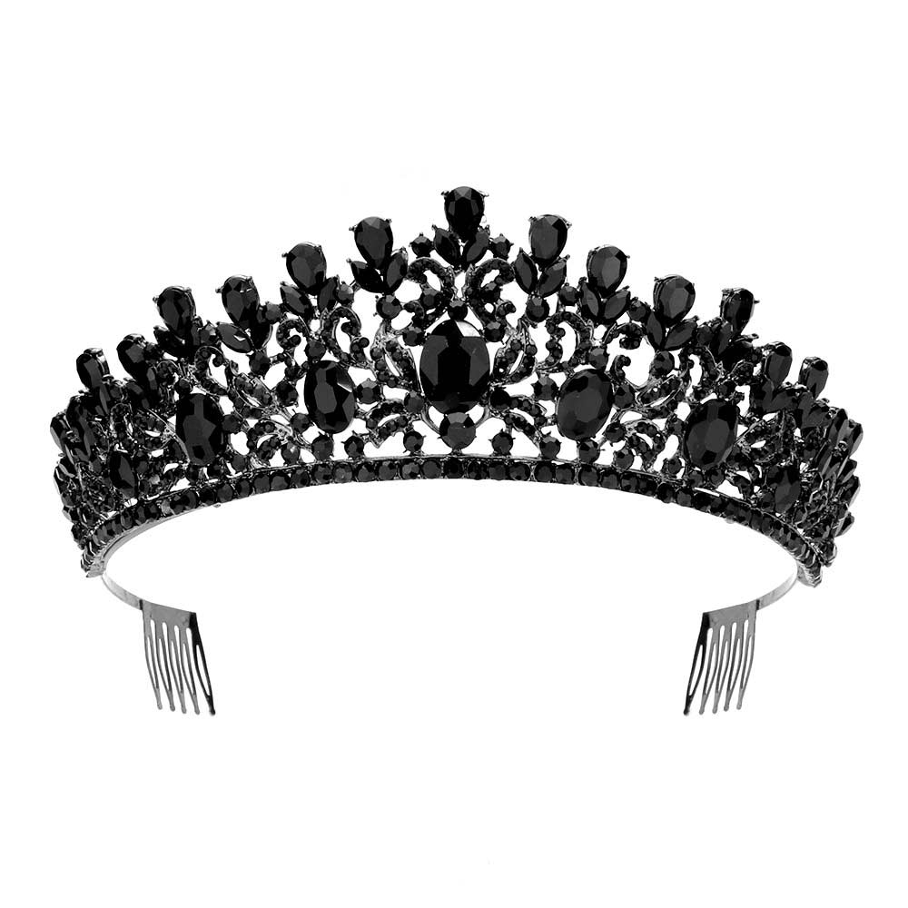 Jet Black Oval Stone Pointed Princess Tiara, An elegant addition to any ensemble, beautifully crafted with a sparkling oval stone. Its pointed shape lends a timeless and timelessly beautiful look to any special occasion. Suitable for Weddings, Engagements, Birthday Parties, or Any Occasion You Want to Be More Charming! 