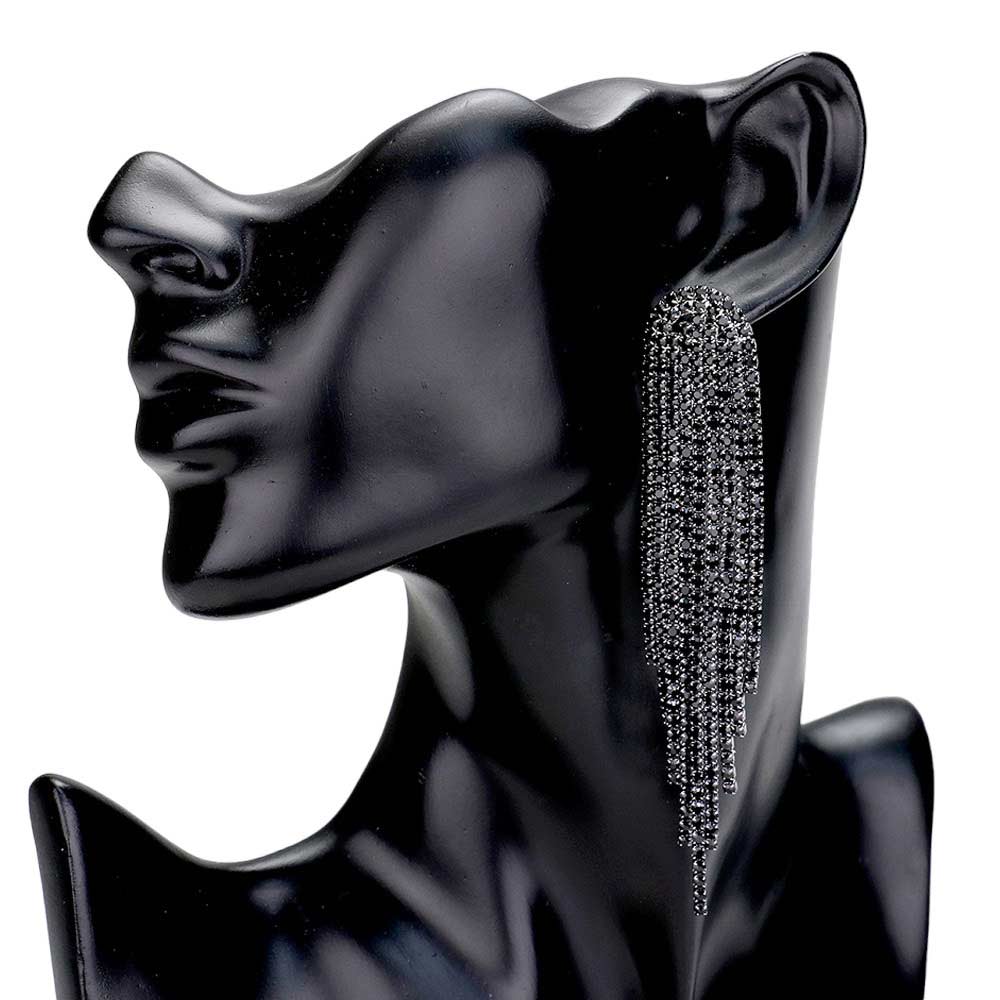 Jet Black Rhinestone Fringe Drop Evening Earrings, are the perfect way to elevate any evening look. Perfect for special occasions or nights out. These classy evening earrings are perfect for parties, weddings, and evenings. Awesome gift for birthdays, anniversaries, Valentine’s Day, or any special occasion.