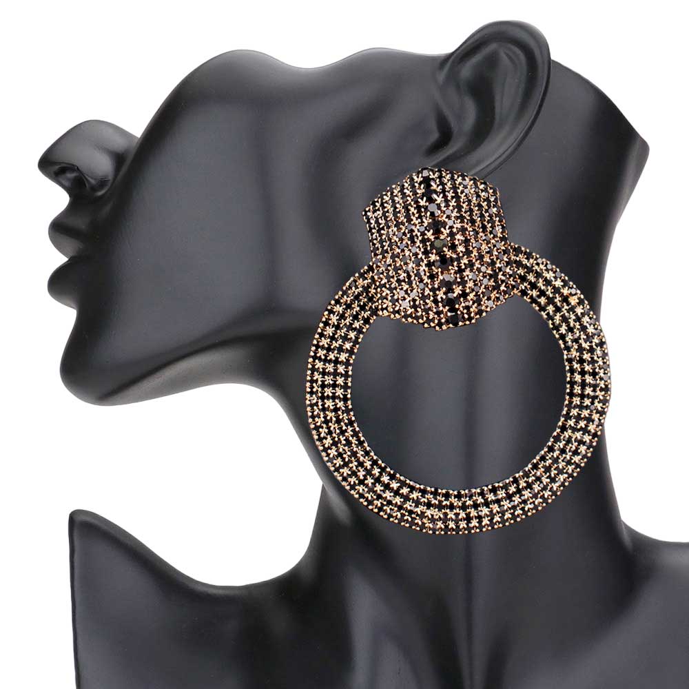 Jet Black Rhinestone Pave Hexagon Open Circle Evening Earrings, get ready with these evening earrings to receive the best compliments on any special occasion. These classy evening earrings are perfect for parties, Weddings, and Evenings. Awesome gift for birthdays, anniversaries, Valentine’s Day, or any special occasion.