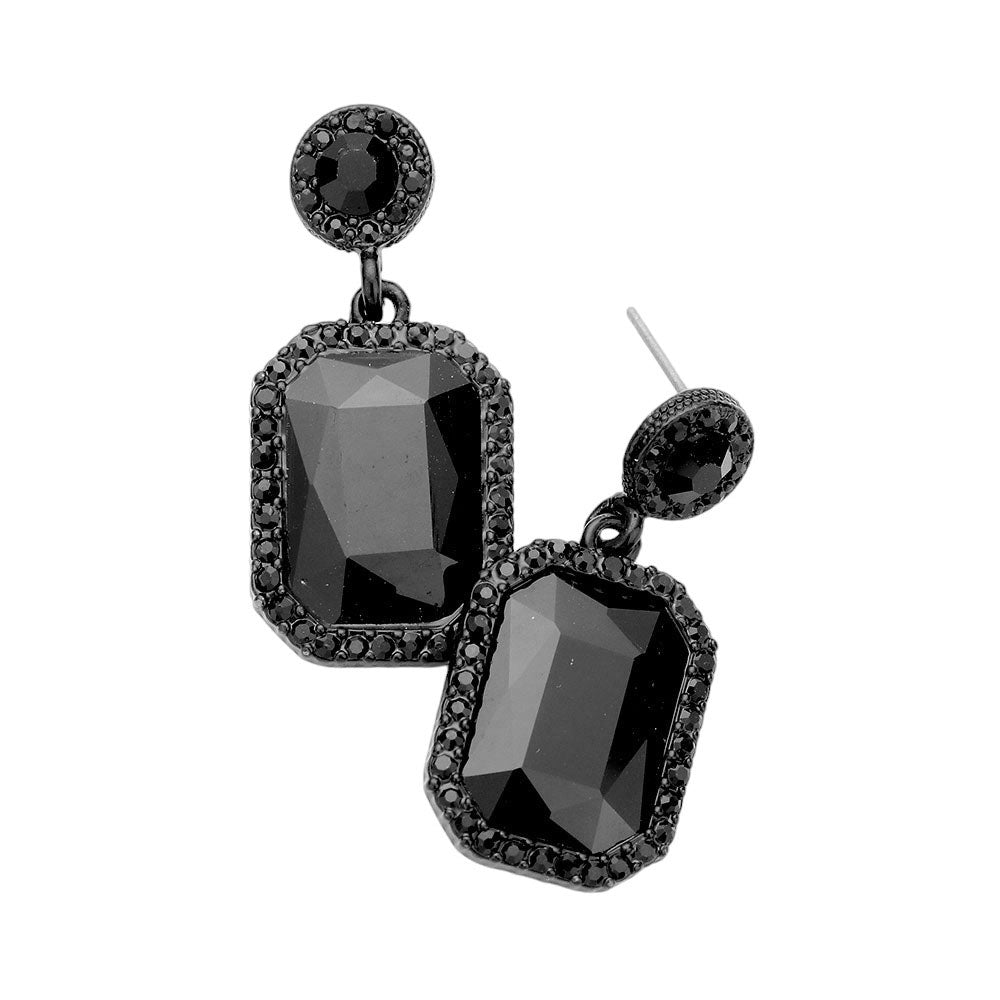 Jet Black Rhinestone Rectangle Stone Evening Earrings, boast an elegant, timeless design with glistening rhinestones to add a touch of sophistication to your look. The alloy metal is sturdy and durable, making these earrings perfect for any special occasion or day-to-day wear. An exquisite gift for loved ones on any special day.