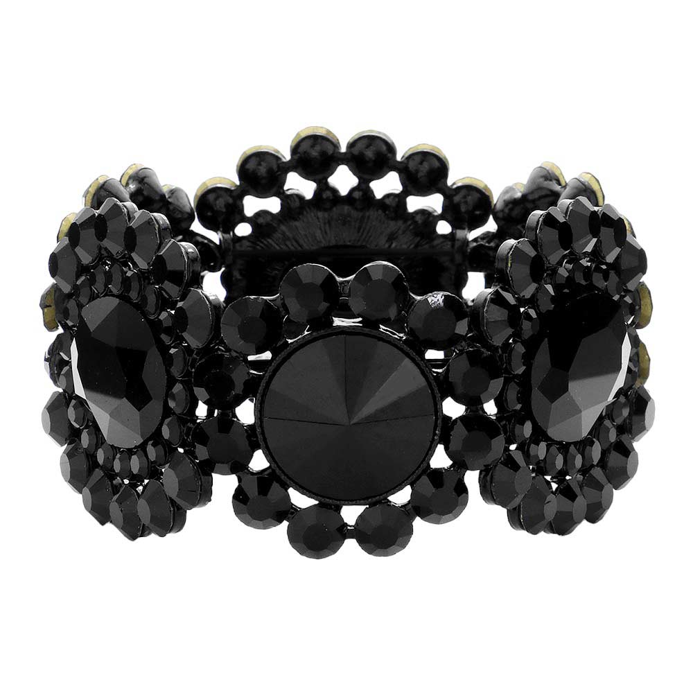 Jet Black Round Stone Accented Stretch Evening Bracelet, is perfect for any special occasion. Made with precious stones, it offers the perfect balance of sparkle and subtlety. The adjustable stretch band ensures a comfortable fit, making it an ideal accessory for any evening outfit. Perfect occasional gift idea for close ones.