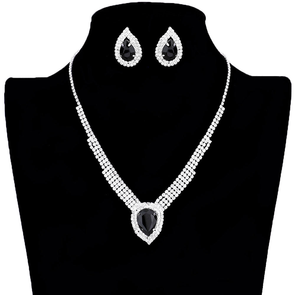 Jet Black Silver Trendy Crystal Teardrop Drop Rhinestone Necklace, get ready with this crystal teardrop rhinestone necklace to receive the best compliments on any special occasion. This classy rhinestone necklace is perfect for parties, weddings, and evenings. Awesome gift for, anniversaries, Valentine’s Day, or any special occasion.