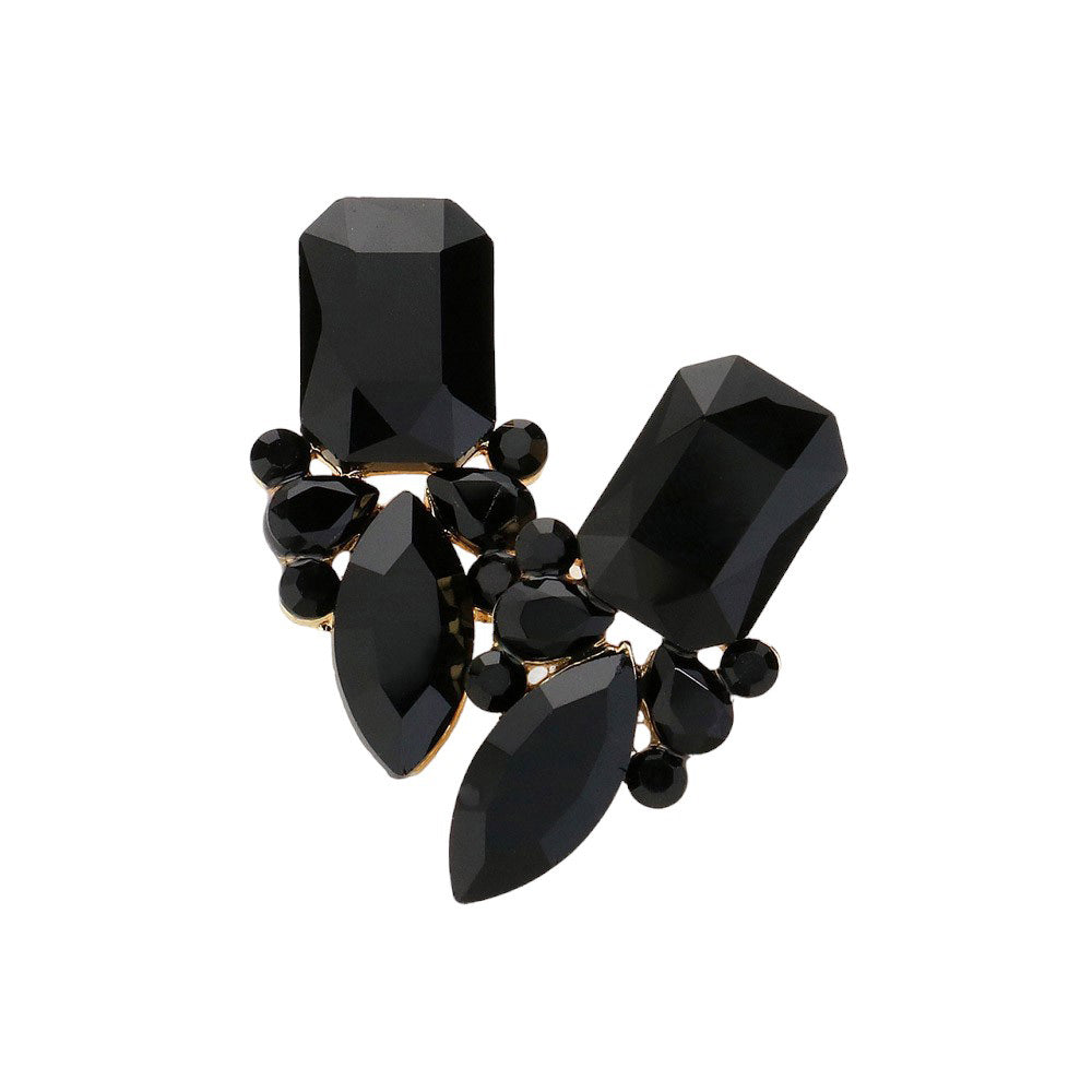 Jet Black Square Marquise Stone Cluster Evening Earrings, Elevate any evening look with our stunning evening earrings. Featuring a unique square marquise stone design, these earrings add a touch of elegance and sophistication. Crafted with precision and quality materials, they are sure to make a statement.