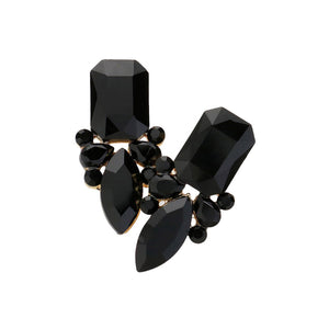 Jet Black Square Marquise Stone Cluster Evening Earrings, Elevate any evening look with our stunning evening earrings. Featuring a unique square marquise stone design, these earrings add a touch of elegance and sophistication. Crafted with precision and quality materials, they are sure to make a statement.