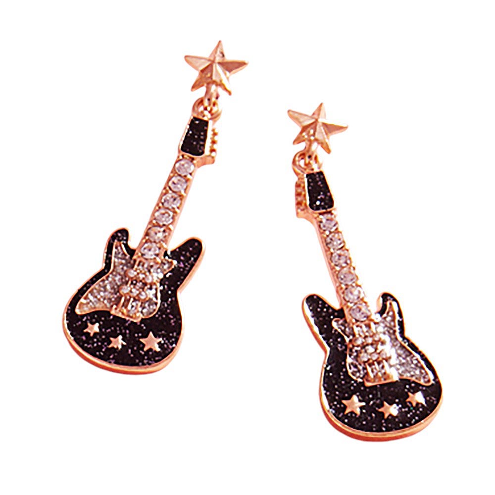 Jet-Black-Stone Embellished Glittered Enamel Guitar Dangle Earrings add a touch of sparkle and charm to any outfit. With their unique design and high-quality materials, these earrings are perfect for music lovers and fashion enthusiasts alike. Elevate your style with these stunning and beautifully crafted earrings.