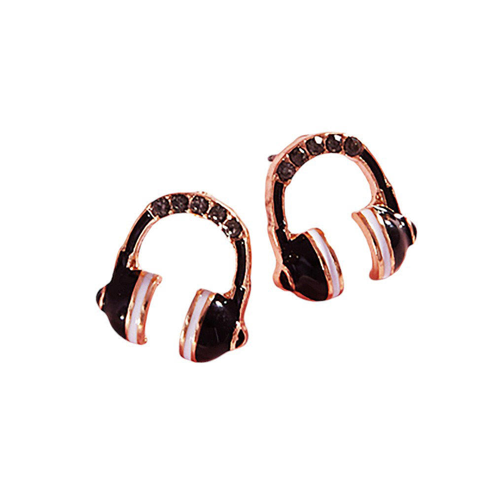 Jet-Black-Stone Paved Enamel Headphone Stud Earrings are a must-have for any music lover.Made with high-quality materials, these earrings are durable and stylish.The stone and enamel detailing adds a touch of elegance, making them perfect for any occasion.Show off your passion for music with these unique and fashionable earrings