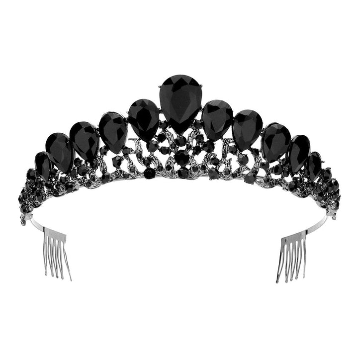 Jet Black Teardrop Accented Princess Tiara, sparkles with elegance. Crafted with quality materials, its teardrop accents are a beautiful complement to any special occasion outfit. Suitable for Weddings, Engagements, Birthday Parties, and Any Occasion You Want to Be More Charming. Be a princess on every occasion!