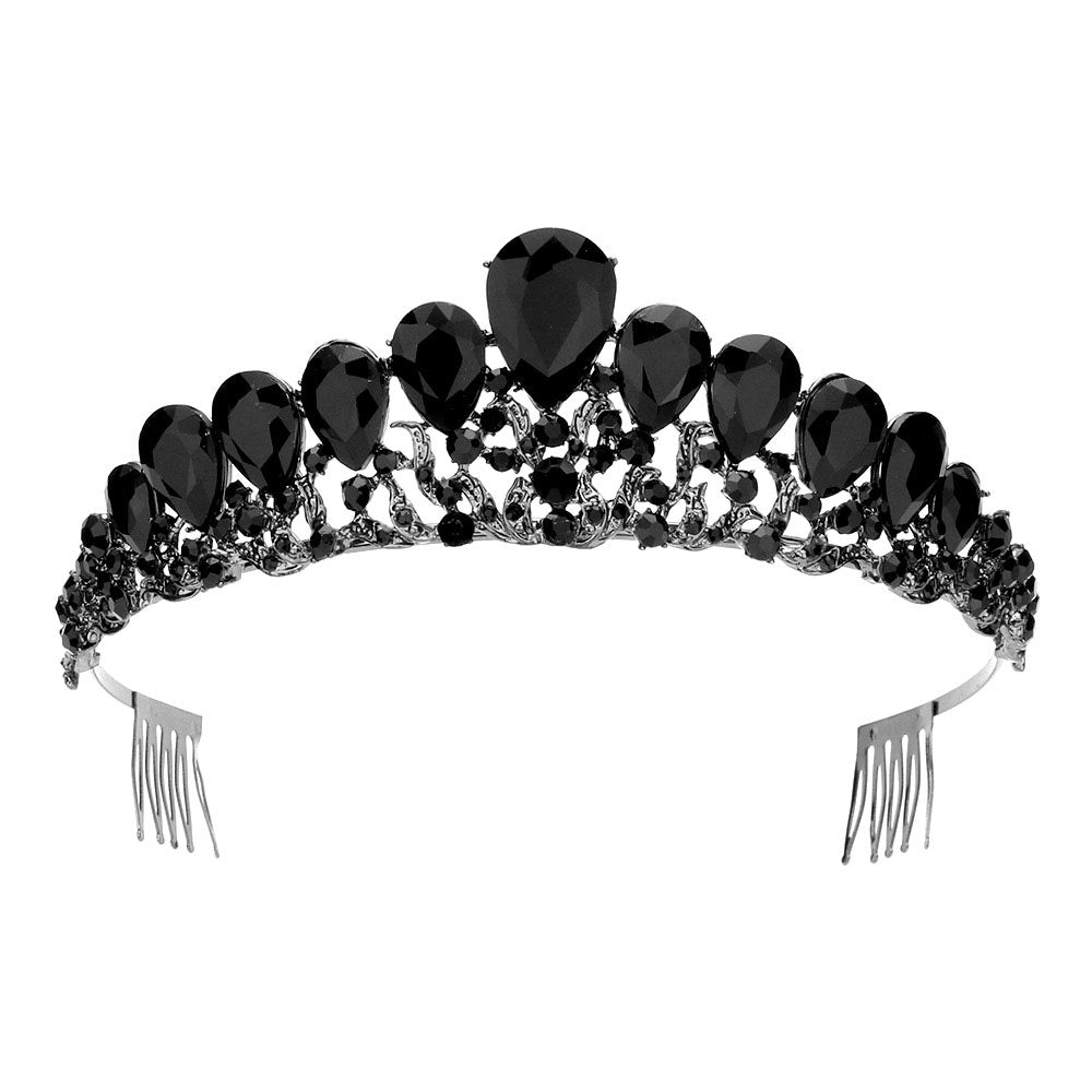Jet Black Teardrop Accented Princess Tiara, sparkles with elegance. Crafted with quality materials, its teardrop accents are a beautiful complement to any special occasion outfit. Suitable for Weddings, Engagements, Birthday Parties, and Any Occasion You Want to Be More Charming. Be a princess on every occasion!