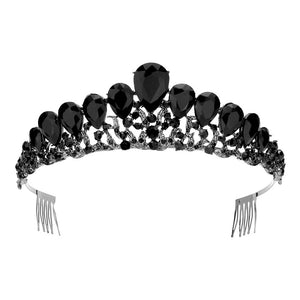 Jet Black Teardrop Accented Princess Tiara, sparkles with elegance. Crafted with quality materials, its teardrop accents are a beautiful complement to any special occasion outfit. Suitable for Weddings, Engagements, Birthday Parties, and Any Occasion You Want to Be More Charming. Be a princess on every occasion!