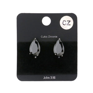 Jet Black Teardrop CZ Stone Stud Earrings, feature a dainty design to highlight your natural beauty. Crafted with Cubic Zirconia stones, these earrings are delicate and stylish. Perfect for everyday wear or special occasions. These earrings are a perfect gift choice for family members, and friends on any special day.