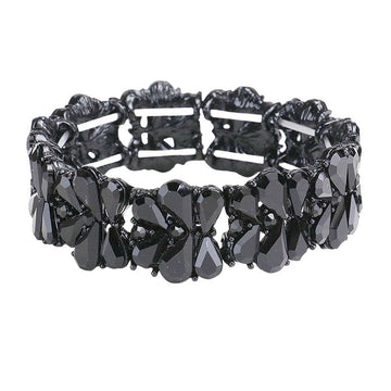 Jet Black Teardrop Cluster Stretch Evening Bracelet, is an elegant piece of jewelry. Featuring a unique teardrop cluster design, this bracelet is an ideal choice for special occasions or as a timeless gift. Crafted with high-quality metal, this bracelet offers a secure fit and comfort while ensuring long-lasting wearability.
