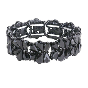 Jet Black Teardrop Cluster Stretch Evening Bracelet, is an elegant piece of jewelry. Featuring a unique teardrop cluster design, this bracelet is an ideal choice for special occasions or as a timeless gift. Crafted with high-quality metal, this bracelet offers a secure fit and comfort while ensuring long-lasting wearability. 