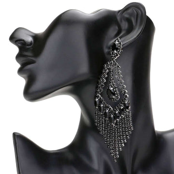 Jet Black Teardrop Crystal Rhinestone Chandelier Evening Earrings, are an elegant accessory for any special occasion. With its unique design, these earrings feature a beautiful combination of crystals and rhinestones. Awesome gift for birthdays, anniversaries, Valentine‚Äôs Day, or any special occasion.