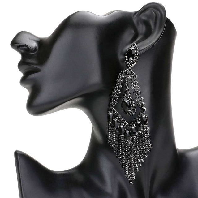 Jet Black Teardrop Crystal Rhinestone Chandelier Evening Earrings, are an elegant accessory for any special occasion. With its unique design, these earrings feature a beautiful combination of crystals and rhinestones. Awesome gift for birthdays, anniversaries, Valentine‚Äôs Day, or any special occasion.