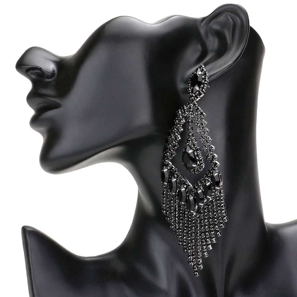 Jet Black Teardrop Crystal Rhinestone Chandelier Evening Earrings, are an elegant accessory for any special occasion. With its unique design, these earrings feature a beautiful combination of crystals and rhinestones. Awesome gift for birthdays, anniversaries, Valentine’s Day, or any special occasion. 