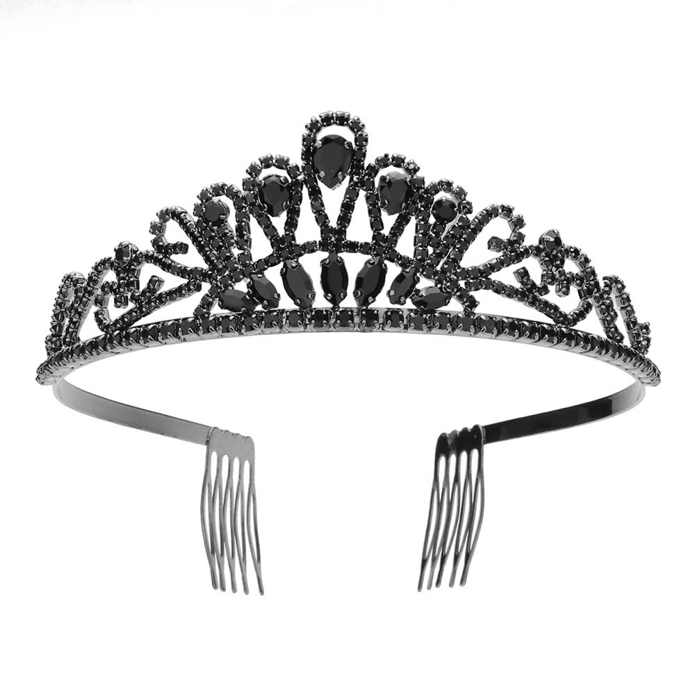 Jet Black Teardrop Marquise Stone Pointed Princess Tiara, will make any special occasion look royal. It's crafted with premium quality materials and features intricate details that add a luxurious touch. The tiara sparkles with a beautiful teardrop marquise stone. Perfect gift for special ones on any special day or any day