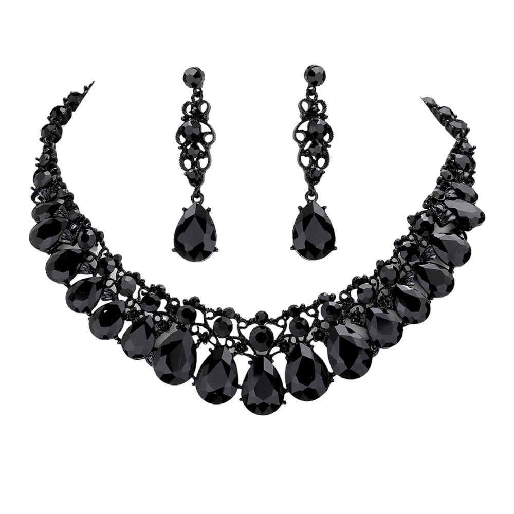 Jet Black Teardrop Stone Accented Evening Necklace, is an exquisite and gorgeous necklace that will surely amp up your beauty and show your perfect class anywhere, any time. Perfect gift for Birthday, Anniversary, Mother's Day, Anniversary, Graduation, Prom Jewelry, Just Because, Thank you, or Charm Necklace.