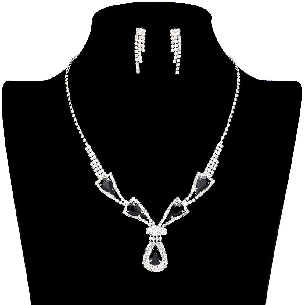 Jet Black Teardrop Stone Accented Rhinestone Jewelry Set, adds a touch of sophistication to any outfit with this beautiful set. Perfect for enhancing any special occasion, this jewelry set will add classic charm and elegance to your look. Gift for birthdays, anniversaries, Mother's Day, or any other meaningful occasion.